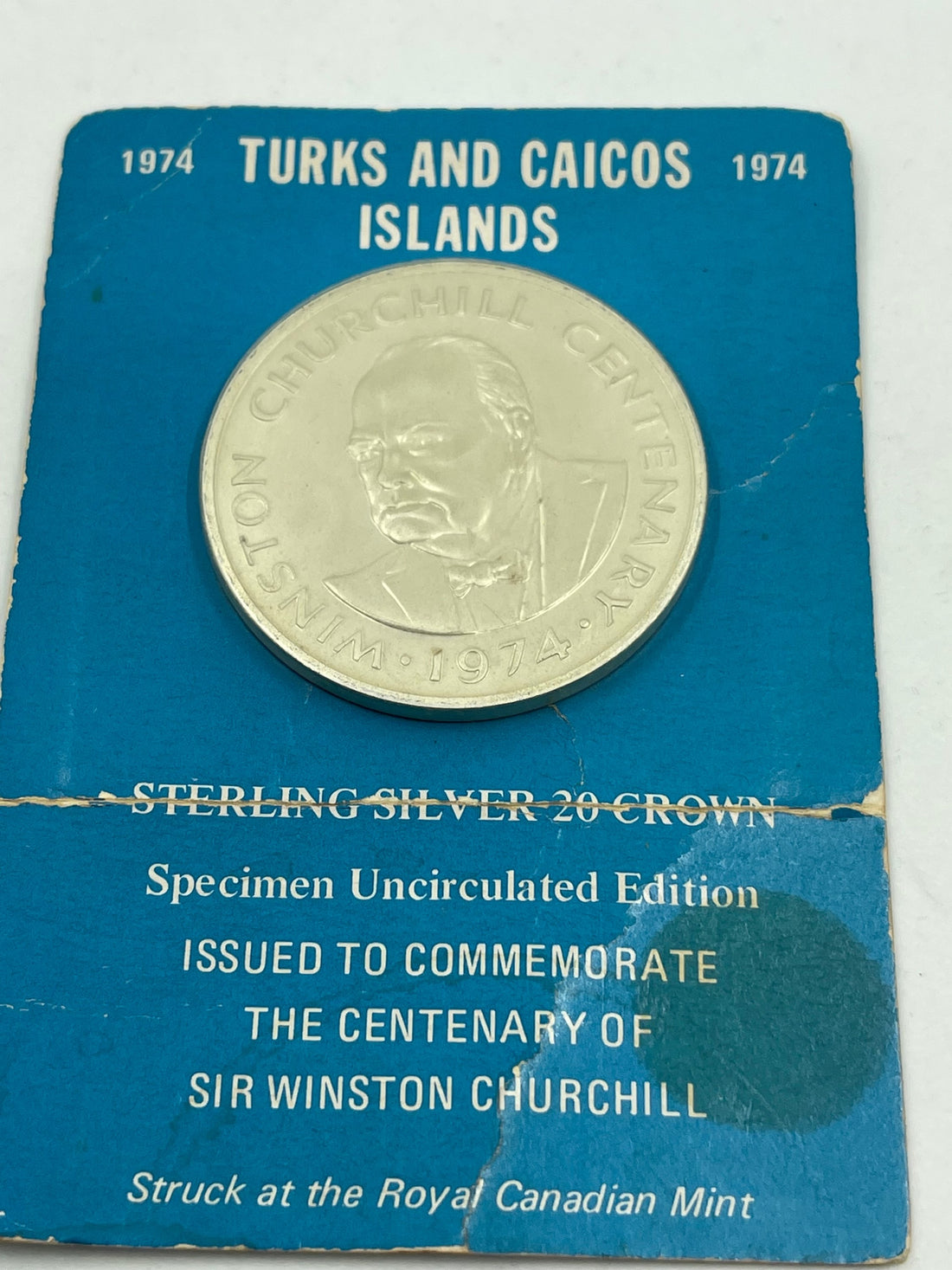 1974 Turks and Caicos Islands Sterling Silver 20 Crown, P 15112