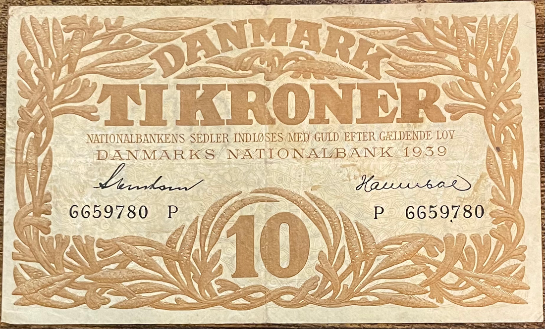 Denmark 1943 10 Kroner P-31p.6 Used World Banknote Currency