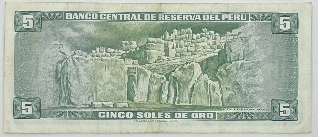 1969 Peru 5 Soloes de Oro  P-99a Banknote