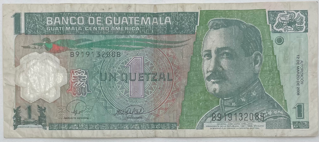 2008 Guatemala  1 Quetzal  P-115 Used World Banknote