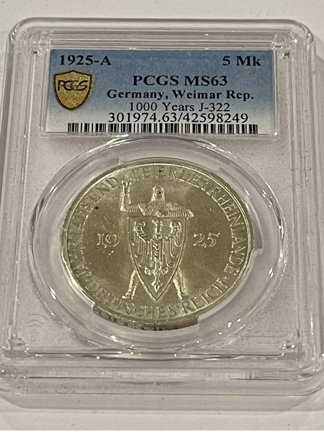 Germany, Weimar Republic: 1925-A5 RM- PCGS MS-63.        SM149 - Cool Coins & Notes
