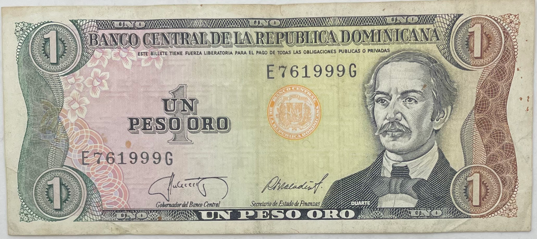 1987 Dominican Republic 1 Peso Oro  P-126b World Banknote