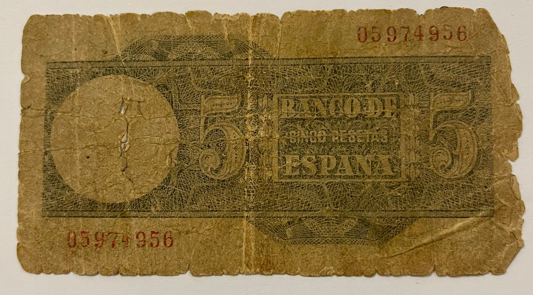 Spain 5 Pesetas 1948 P-136, Used Banknote - Cool Coins & Notes