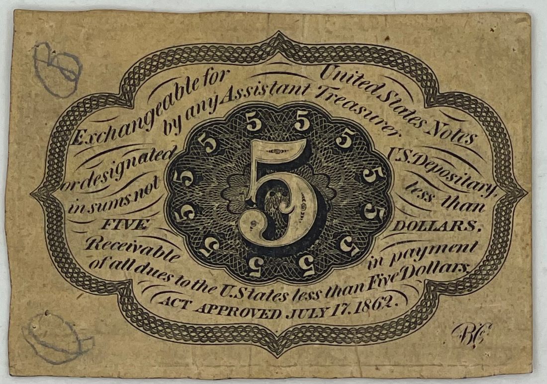 1862 USA 5 Cents Fractional Fr. # 1230, Banknote