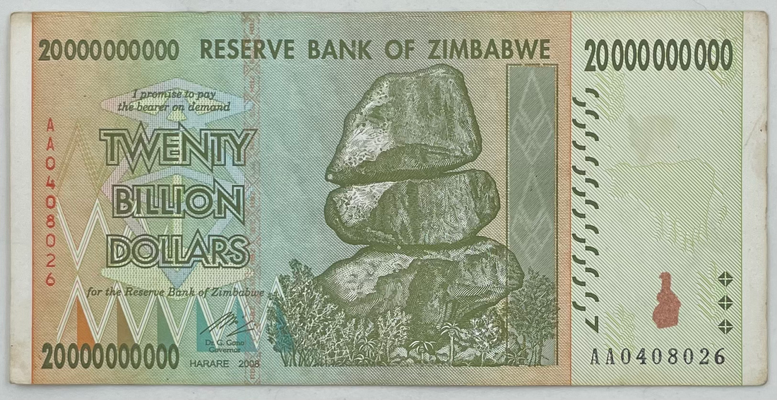 Zimbabwe 20 Billion Dollars Banknote, 2008, P-86, Used