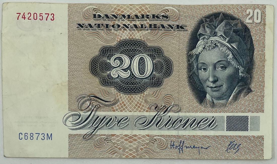 1972 Denmark 20 Kroner P-49a Banknote
