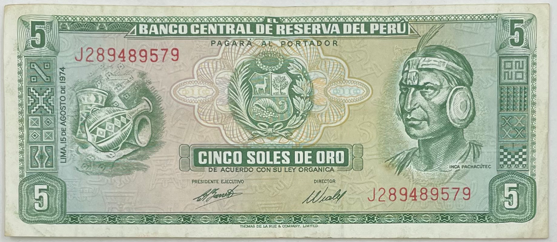 1969 Peru 5 Soloes de Oro  P-99a Banknote