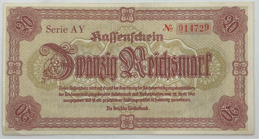 1945 Germany  20 Mark  P-187  UNC Banknote
