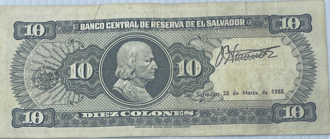 El Salvador 1988 10 Colones P-135b Used World Banknote