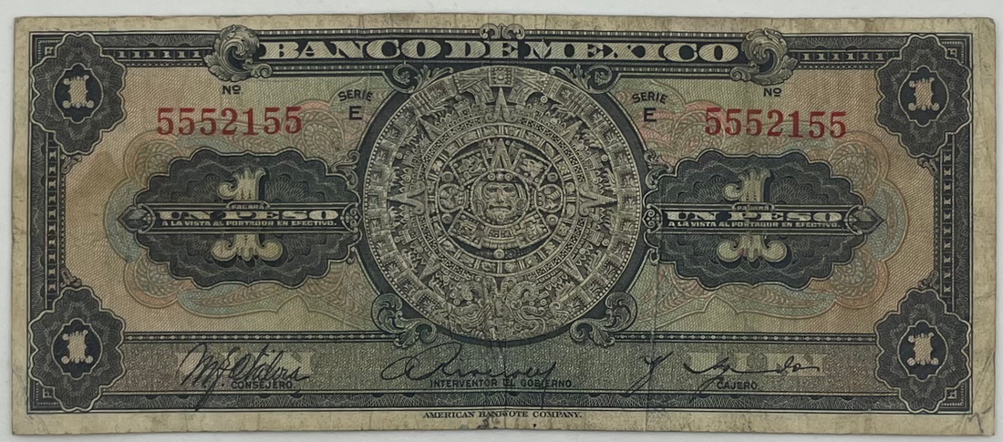 1936 Mexico 1 Peso Series E P-28b Banknote