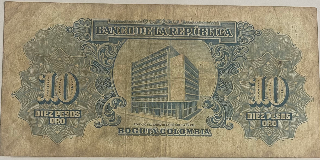 Columbia 1958 10 Pesos Oro P-400b, Used World Banknote