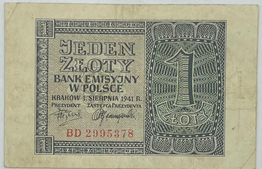 1941 Poland 1 Zloty P-99 Banknote