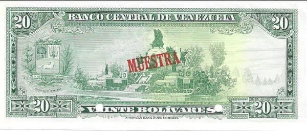 🇻🇪 1972 Venezuela 20 Bolivars Specimen with Red overprint: Muestra.