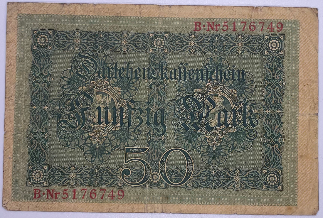 Germany 1914 50 Mark Circulated Banknote Pick 49b