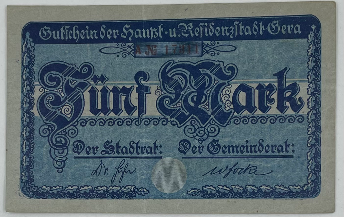 1919 Germany 5 Mark P-172.01b Banknote