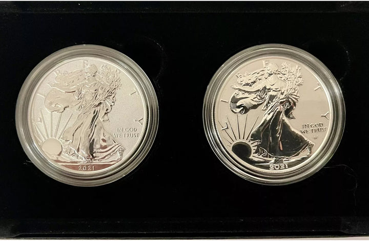 U.S. Mint American Eagle 2021 One Ounce Silver Reverse Proof Two-Coin Set SM139 - Cool Coins & Notes