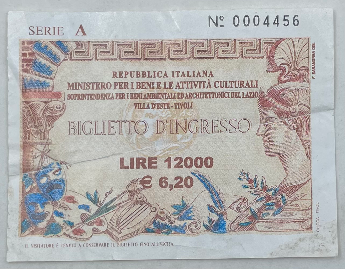 1990s Repubblica Italiano 12,000 Lire Biglietto Entry Ticket