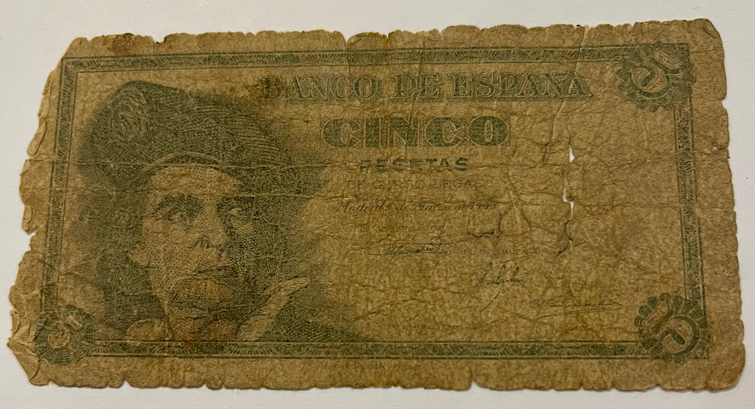 Spain 5 Pesetas 1948 P-136, Used Banknote - Cool Coins & Notes