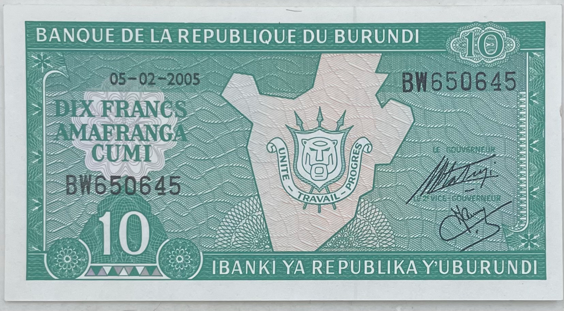 Burundi 2005 10 Francs P-33e UNC, World Banknote