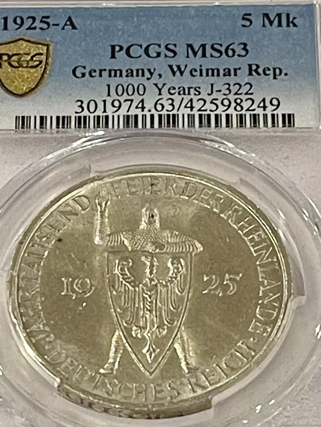 Germany, Weimar Republic: 1925-A5 RM- PCGS MS-63.        SM149 - Cool Coins & Notes