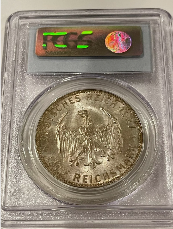 1927 F GERMANY. Weimar Republic Tubingen 5 Mark. Stuttgart Mint. PCGS MS-66 SM14 - Cool Coins & Notes