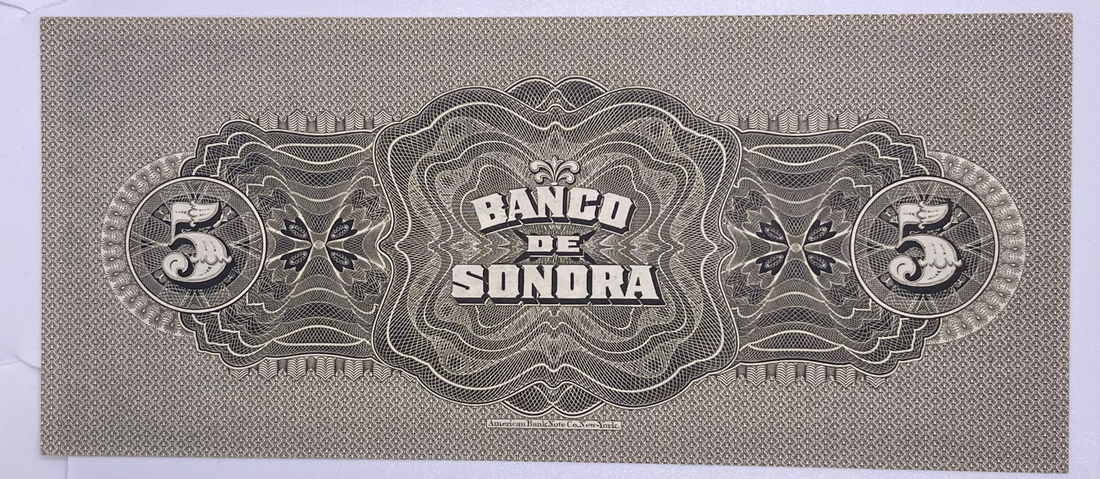 1897-1911 Mexico Banco de Sonora 5 Pesos  P#S419r  .UNC