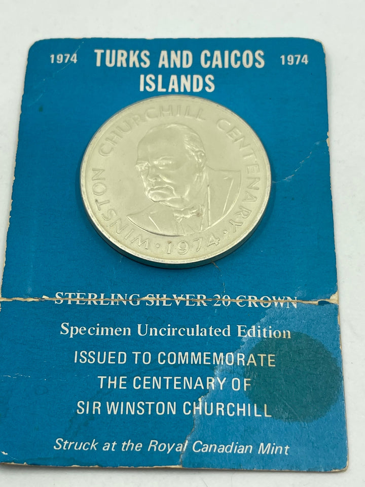 1974 Turks and Caicos Islands Sterling Silver 20 Crown, P 15112