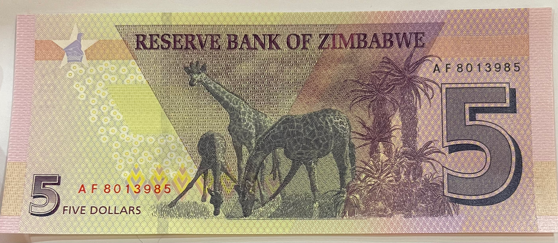 Zimbabwe 5 Dollars Banknote, 2019, P-102, UNC