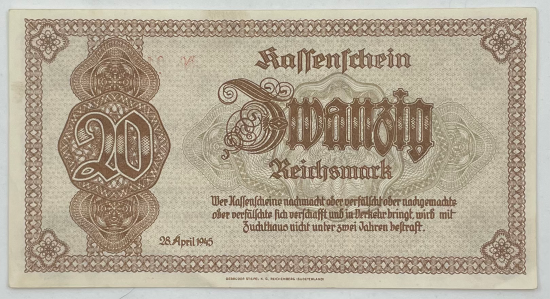 1945 Germany  20 Mark  P-187  UNC Banknote