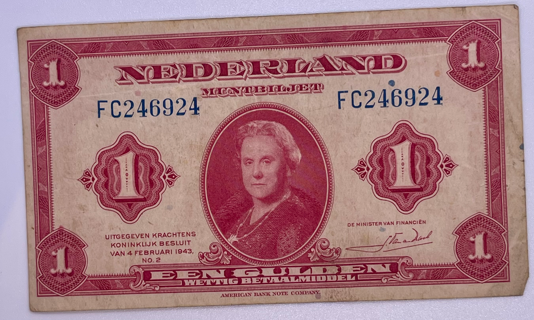 Netherlands 1943 1 Gulden P-64, Used World Banknote