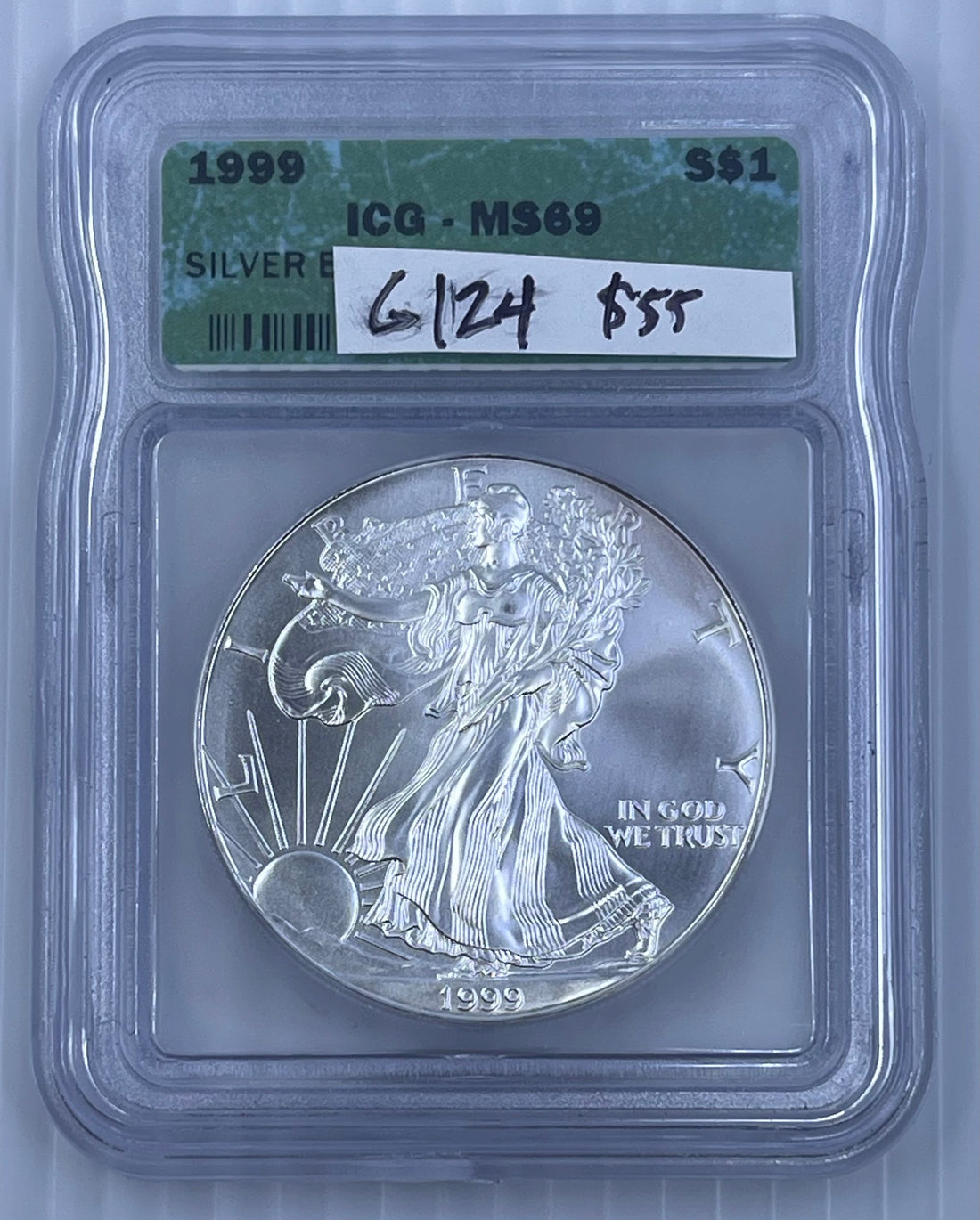 ASE Silver Eagle 1999 ICG MS69 1 Ounce Silver Coin KM 173 - Cool Coins & Notes