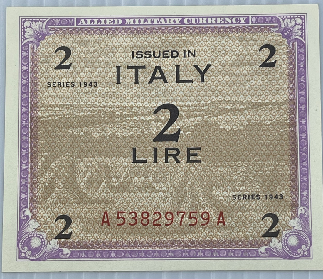 Italy 1943 2 Lire P-M11a UNC MPC WW2 World Banknote Currency