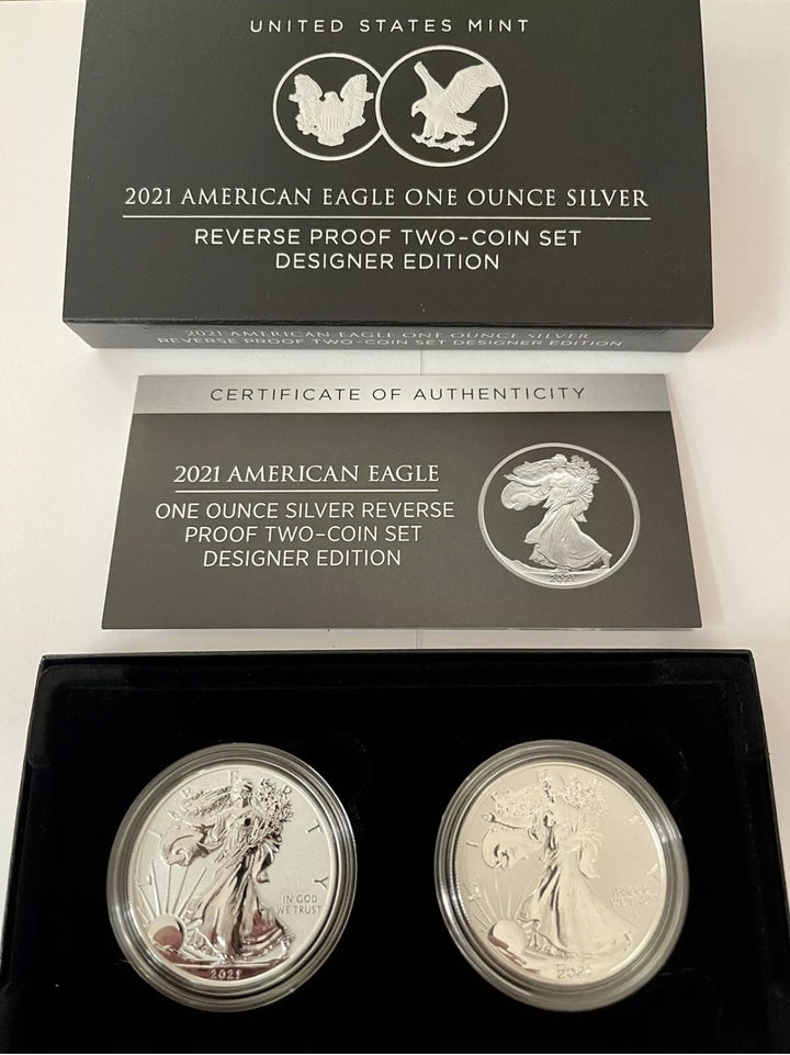 U.S. Mint American Eagle 2021 One Ounce Silver Reverse Proof Two-Coin Set SM139 - Cool Coins & Notes