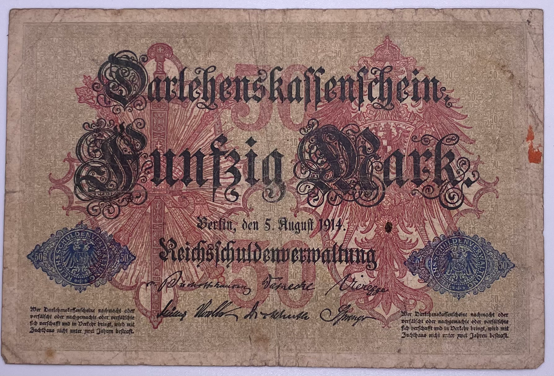 Germany 1914 50 Mark Circulated Banknote Pick 49b