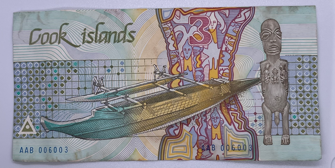 Cook Islands $3 1987 ND P-3a AU,Stains World Currency Banknote - Cool Coins & Notes