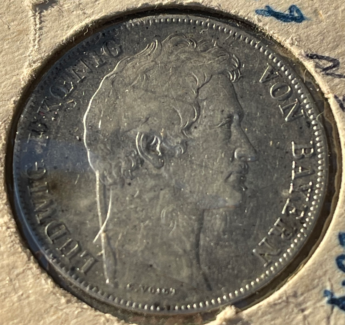 1844 Bavaria German States Silver Gulden Coin - Cool Coins & Notes