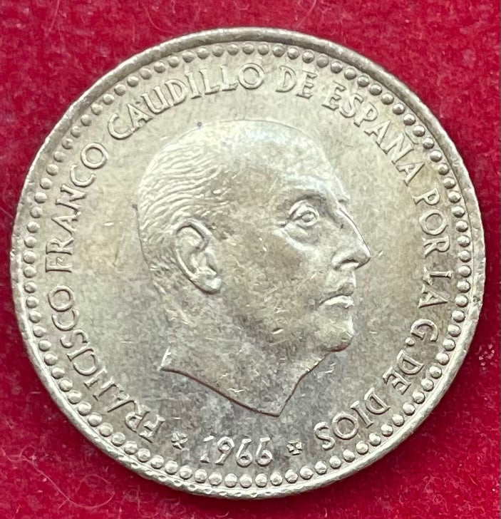 Spain 1966 (star date not readable; type struck circa 1966-1975) 1 Peseta KM-Unknown Circulated World Coin Item Shown — front