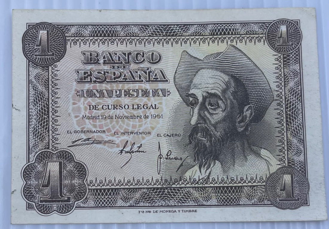 Spain 1951 1 Peseta P-139 Circulated World Banknote Note Shown — front