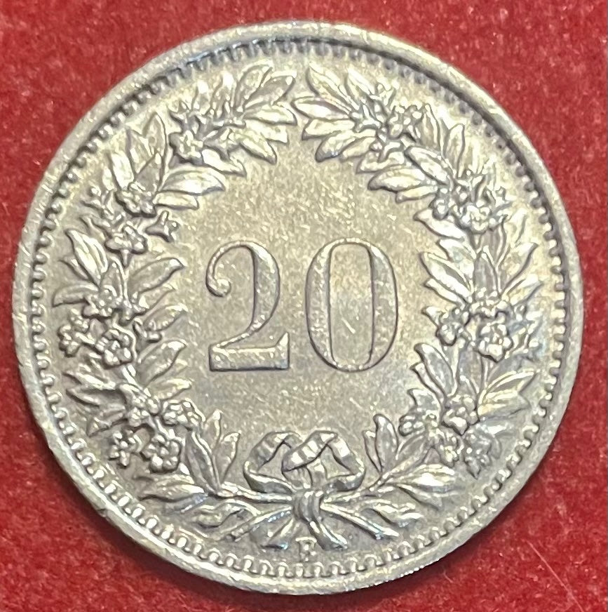 Switzerland 1966 20 Rappen (20 Centimes) Swiss Franc (CHF) KM-33 Circulated World Coin Item Shown — front