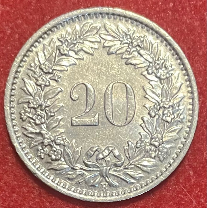 Switzerland 1966 20 Rappen (20 Centimes) Swiss Franc (CHF) KM-33 Circulated World Coin Item Shown — front