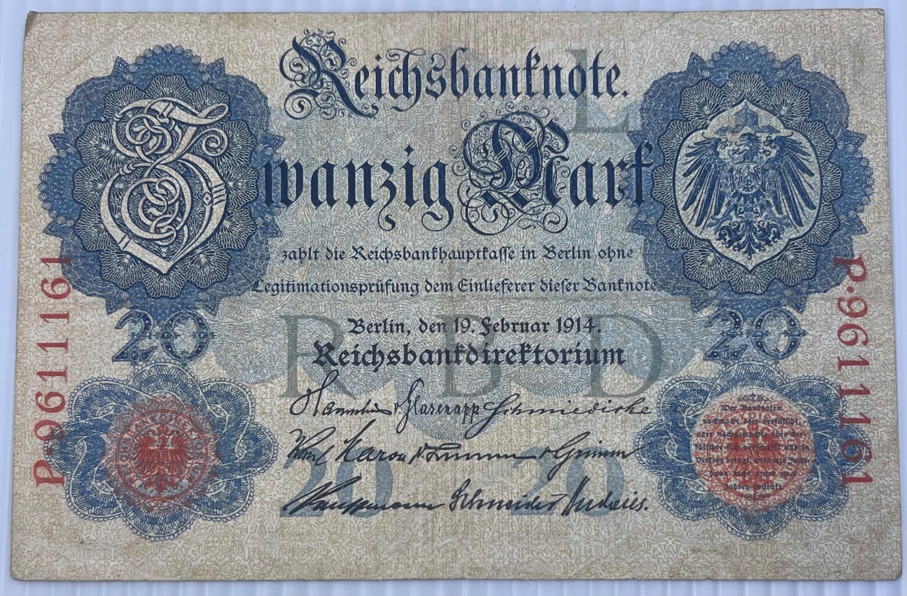 Germany 1914 20 Mark P-42 Circulated World Banknote From Lot — front