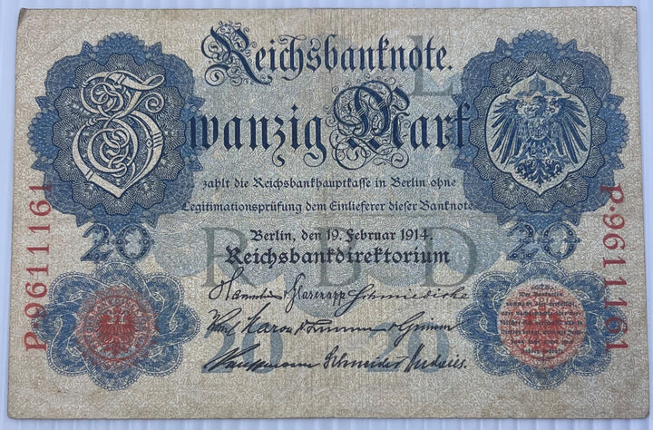 Germany 1914 20 Mark P-42 Circulated World Banknote From Lot — front