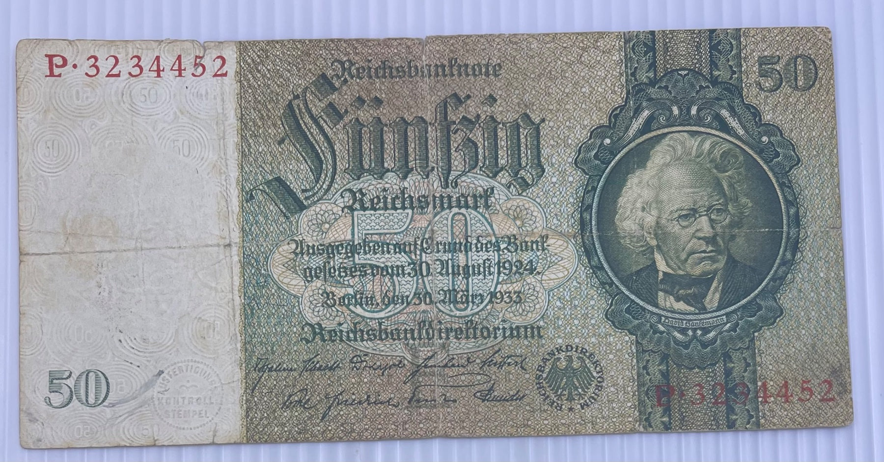 Germany 1933 50 Reichsmark P-182 Circulated World Banknote Note Shown — front
