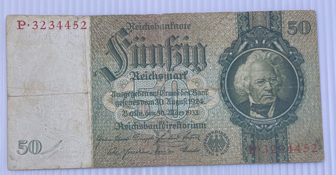 Germany 1933 50 Reichsmark P-182 Circulated World Banknote Note Shown — front