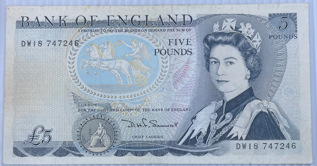 United Kingdom 1980-1988 (Somerset signature) 5 Pounds (Pound Sterling) P-377b Circulated World Banknote Note Shown — front