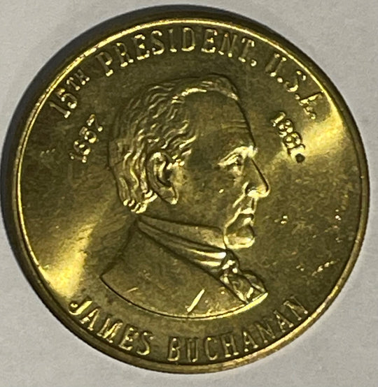 United States None Portrait labeled JAMES BUCHANAN; legend 15th PRESIDENT, U.S.A. 1857–1861 Brass (likely) Circulated Token P-Unknown Circulated Token Item Shown