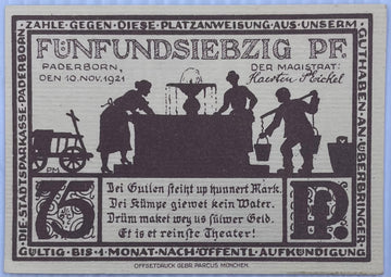 Germany 1921 75 Pfennig P-aderborn Stadtsparkasse 75 Pf, 10.11.1921, “Rothoborn” type UNC World Banknote — front