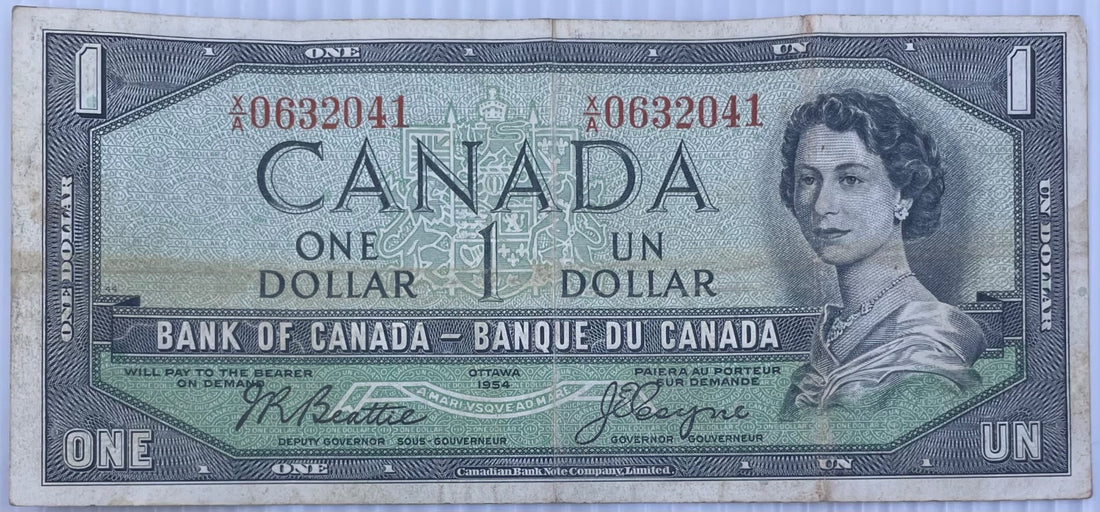 Canada 1954 1 Dollar P-66b Circulated World Banknote — front
