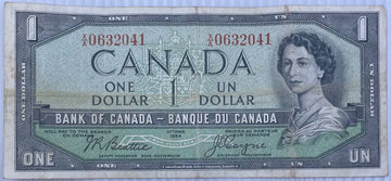 Canada 1954 1 Dollar P-66b Circulated World Banknote — front
