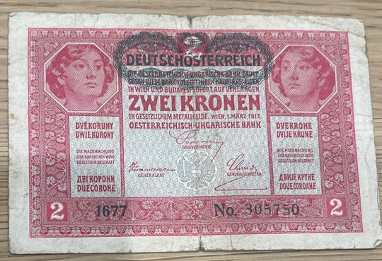 Austria 1917 2 Kronen P-21 Circulated World Banknote